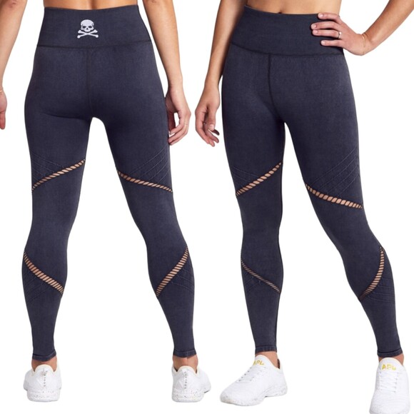 S Soul by Soulcycle Moto Cutout Soft Black Charcoal Compression Leggings Skull - Picture 1 of 9